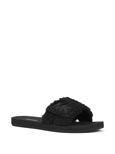 michael kors faux shearling logo slides